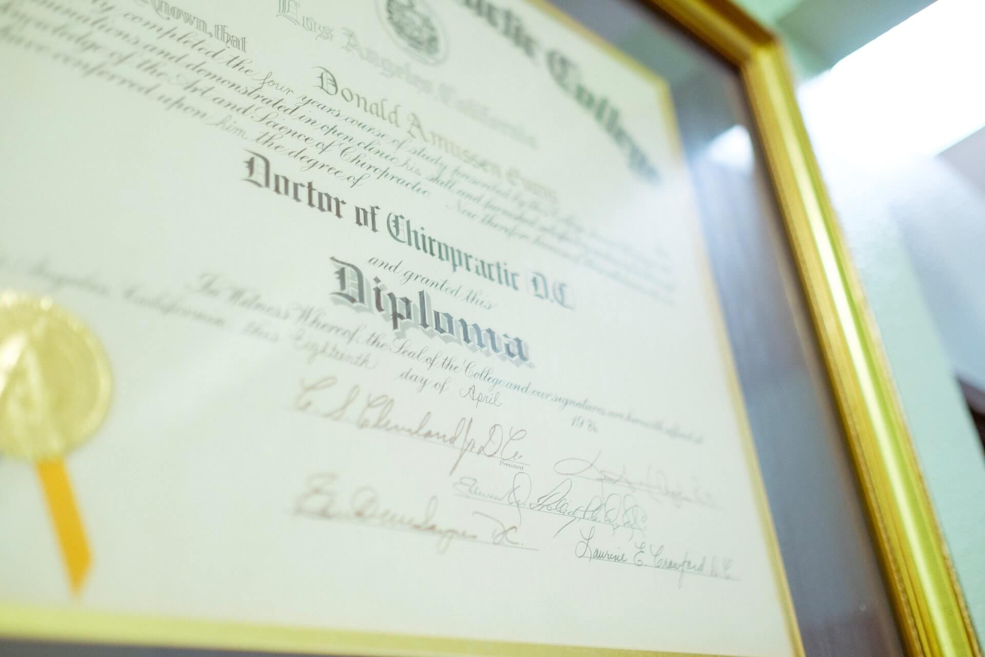 Diploma for Doctor of Chiropractic